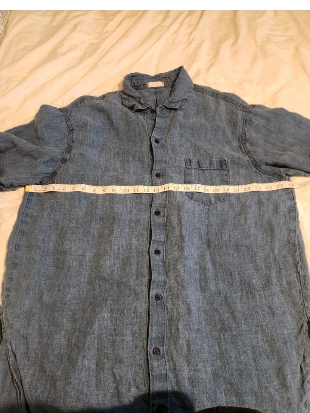 CP Shades Wash Denim Blue Button-Up Linen Shirt B:52" - Picture 6 of 13